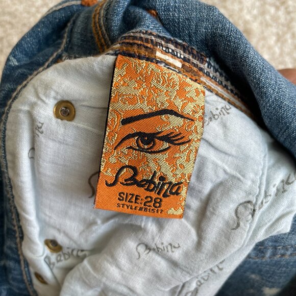 Bebina Jeans Womens 28x34 Acid Wash Splattered Distressed Low Rise Flare Festive - Picture 7 of 15